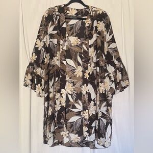 Robin Floral Kimono Breezy Lightweight Fabric Open Front Ruffle Cuff OS